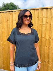 Black Lace Trim Tee Carla