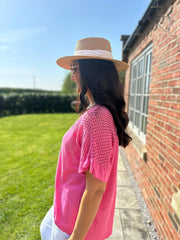 Lipstick Mesh Panel Knit Top Caroline
