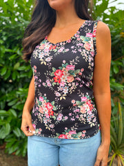 Black Vintage Floral Ruffle Vest Yasmin