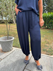 Navy Shimmer Cuffed Trousers Aubrey