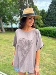 Mocha Embroidered Floral Top Frankie