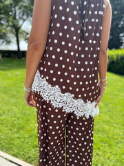 Chocolate Polka Dot Lace Trim Set Kimberly