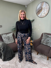 Navy Leopard Stripe Wide Leg Trousers