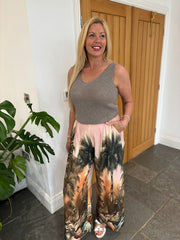Pink Palm Tree Wide Leg Trousers Maya