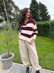 Wine Stripe Collared Knit Anita
