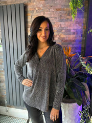 Silver Sparkle Diamante Zip Top Cassie