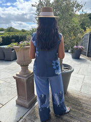 Navy Floral Brushed Pattern Trouser Set Ariel