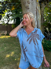 Denim Palm Leaf Top Millie