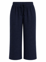 Navy Bubble Cotton Trousers