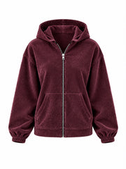 Wine Velour Zip Hoodie Jaiya