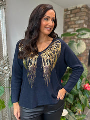 Navy Long Sleeve Angel Wings Knit Florence
