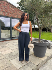 Navy Crochet Detail Trousers Thelma