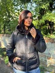Black Premium Faux Leather Puffer Coat Olympia