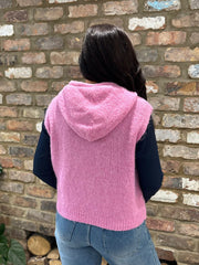 Pink Sleeveless Knitted Hoodie Sherida