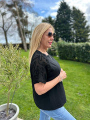 Black Net Sleeve Applique Tee Gemma