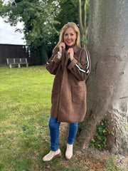Chocolate Boucle Stripe Detail Coat Mia