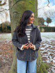 Charcoal Leopard Trim Coat Maisy