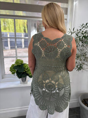 Khaki Crochet Vest Top Cove