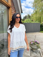White Lace Tassel Hem Top Georgia