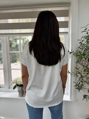 White Diamante Floral Lace Trim Tee Aria