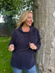Navy Chenille Silver Fleck Hoodie Lisa