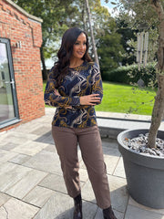 Navy Sheer Swirl Print Top Hope