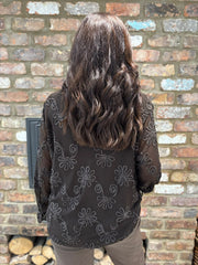 Chocolate Textured Floral Mesh Top Imogen