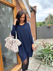 Navy Ribbed Knit Dress Yasmin