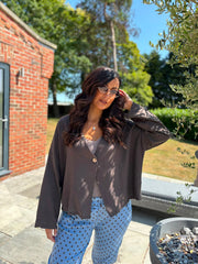 Chocolate Button Front Jacket Helen
