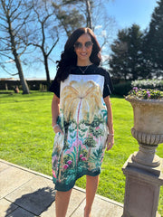 Black Botanical Palm T-Shirt Dress Luna