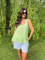 Lime Bubble Cotton Crochet Strap Vest Penny