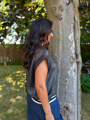 Black & Silver Crochet Net Sleeveless Jacket Sharon