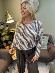 Denim Brushed Zebra Eyelash Knit Vida