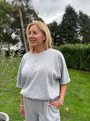 Grey Drawstring Hem Top Judy