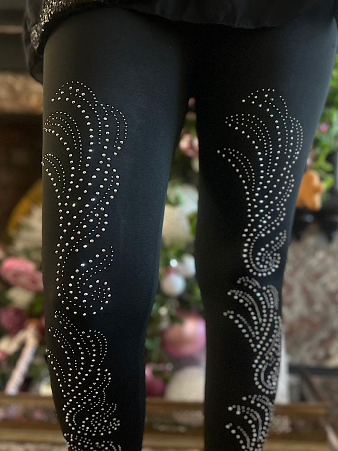 Black Fleece Lined Diamante Patterned Leggings – Tillett's
