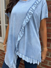 Light Denim Asymmetric Frill Top Coralie