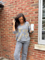 Navy Gold Heart Knit Top Jenna