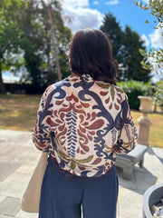 Navy Palm Oasis Linen Blend Bomber Jacket