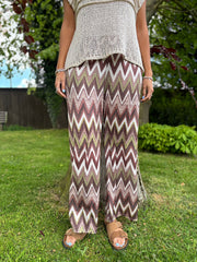 Khaki Zig Zag Wide Leg Trousers