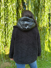 Black Premium Hooded Sherpa Coat Aviana