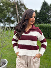 Wine Stripe Collared Knit Anita
