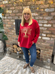 Red Tree of Life Ribbed Sweatshirt Brooke