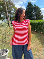 Red Sleeveless Diamante Stripe Top Caitlyn