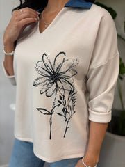 Stone Collared Flower Sweatshirt Angel