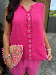 Lipstick Pink Flower Detail Vest Nina