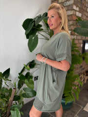 Khaki Crochet Trim Dress Sabrina