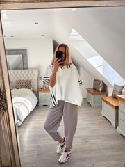 Winter White Stripe Detail Button Top Leona