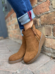 Tan Zip Wedge Boots
