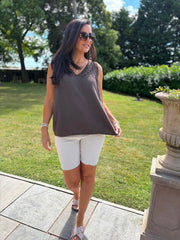 Chocolate Floral Mesh Bubble Cotton Top Robin