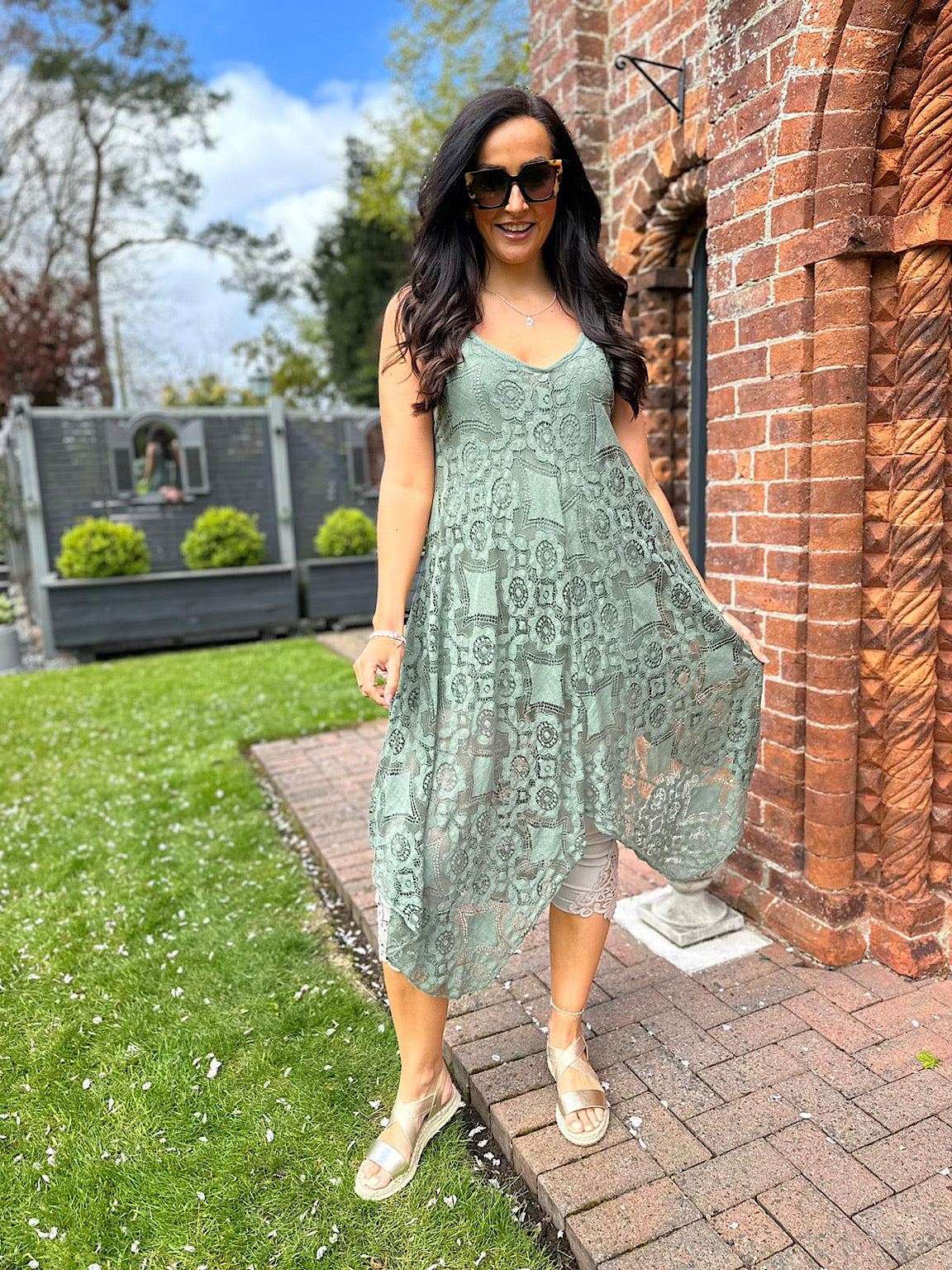 Khaki Lace V Neck Dress Tuscany Tillett s